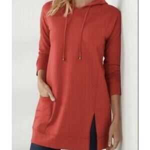 Soft Surroundings Women's The Soho Pullover Cozy Terry Tunic Hoodie Size XS Red